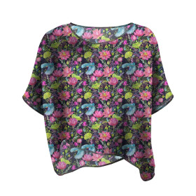 ZWIEWNA BLUZKA OVERSIZE "ELENA" - MINI ZIMORODKI I MAKI (ZIMORODKI NA ŁĄCE) / czarny - zestaw do uszycia