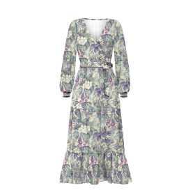 SUKIENKA KOPERTOWA Z FALBANKĄ (ABELLA) - PURPLE FLORAL - zestaw do uszycia 