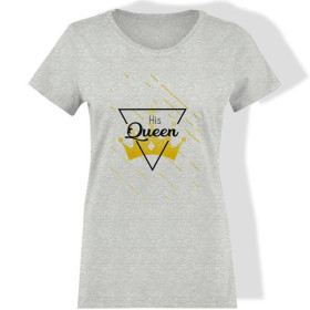 T-SHIRT DAMSKI - HIS QUEEN / M-01 melanż jasnoszary - single jersey