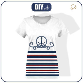 T-SHIRT DAMSKI - KOTWICA / paski (marine) - single jersey