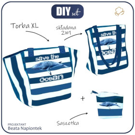 Torba XL z saszetką 2 w 1 - WIELORYB (SAVE THE OCEAN) - zestaw do uszycia