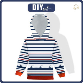 DZIECIĘCA BLUZA Z KAPTUREM (ALEX) - STATKI / paski (marine) - zestaw do uszycia