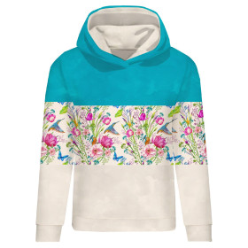 BLUZA DAMSKA (POLA) CLASSIC Z KAPTUREM - ZIMORODKI (ZIMORODKI NA ŁĄCE) / pasy - dzianina pętelkowa