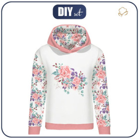 BLUZA DAMSKA (POLA) CLASSIC Z KAPTUREM - KWIATY DZIKIEJ RÓŻY wz. 1 (KWITNĄCA ŁĄKA) -  dzianina pętelkowa
