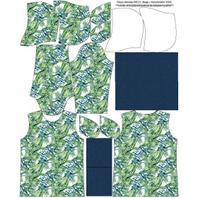 BLUZA DAMSKA (MEGI) - DŁUGA Z KAPTUREM - MINI LIŚCIE I OWADY WZ. 6 (TROPIKALNA NATURA) / biały - dzianina pętelkowa