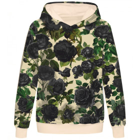 BLUZA DAMSKA (POLA) CLASSIC Z KAPTUREM - CZARNE RÓŻE - zestaw do uszycia