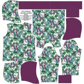 BLUZA DAMSKA (POLA) CLASSIC Z KAPTUREM - MINI LIŚCIE I OWADY WZ. 1 (TROPIKALNA NATURA) / biały - dzianina pętelkowa