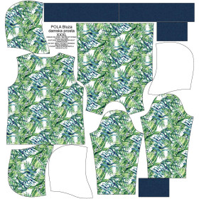 BLUZA DAMSKA (POLA) CLASSIC Z KAPTUREM - MINI LIŚCIE I OWADY WZ. 6 (TROPIKALNA NATURA) / biały - dzianina pętelkowa