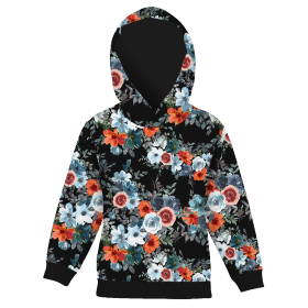 DZIECIĘCA BLUZA Z KAPTUREM (ALEX) - AKWARELOWE KWIATY wz. 2 / czarny - zestaw do uszycia