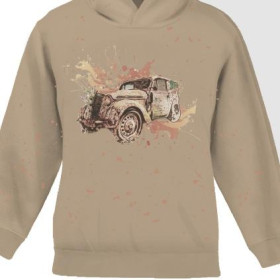 DZIECIĘCA BLUZA Z KAPTUREM (ALEX) - VINTAGE CAR WZ. 3 / HAZELNUT / beż - dzianina pętelkowa
