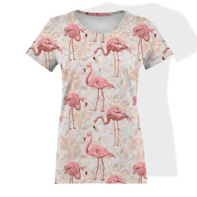 T-SHIRT DAMSKI - FLAMINGI I GAŁĄZKI - single jersey