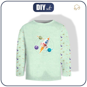 Longsleeve - RAKIETA I PLANETY (WYPRAWA W KOSMOS) / ACID WASH MIĘTOWY - zestaw do uszycia