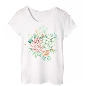 PIŻAMA-T-SHIRT "LINDA" - HORTENSJE / biały - zestaw do uszycia