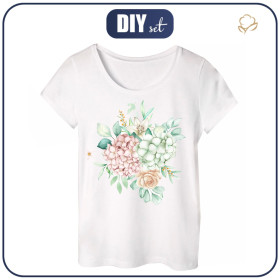 PIŻAMA-T-SHIRT "LINDA" - HORTENSJE / biały - zestaw do uszycia