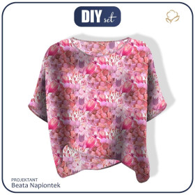 ZWIEWNA BLUZKA OVERSIZE "ELENA" - KWIATOWY MIX (NA ŁĄCE) - zestaw do uszycia