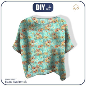 ZWIEWNA BLUZKA OVERSIZE "ELENA" - KWIATY I PALMY - zestaw do uszycia