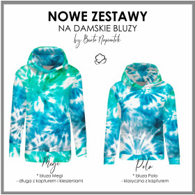 BLUZA DAMSKA (MEGI) - DŁUGA Z KAPTUREM - BATIK wz. 1 / niebiesko-zielony -  dzianina pętelkowa