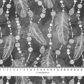 BIAŁE PIÓRKA I KORALIKI (SZARY) - dzianina pętelkowa z elastanem ITY