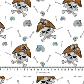 PIRATE SKULLS / WHITE (SCARY HALLOWEEN) - tkanina szybkoschnąca