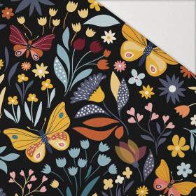 FOLKOWE MOTYLE / czarny - Hydrofobowa dzianina drapana 