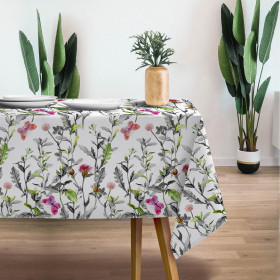 ŁĄKA / motyle - biały - Tkanina na obrusy