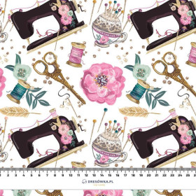 RETRO MASZYNY Wz. 1 / biały - Hydrofobowa dzianina drapana 