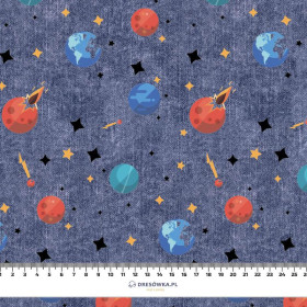 100cm PLANETY WZ. 3 (WYPRAWA W KOSMOS) / ACID WASH GRANATOWY - dresówka pętelkowa