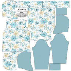 BLUZA DAMSKA (POLA) CLASSIC Z KAPTUREM - NIEBIESKIE ŚNIEŻYNKI - dzianina pętelkowa
