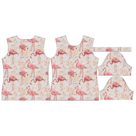 T-SHIRT DAMSKI - FLAMINGI I GAŁĄZKI - single jersey