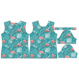 T-SHIRT DAMSKI - FLAMINGI I RÓŻE / morski - single jersey M