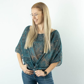 ZWIEWNA BLUZKA OVERSIZE "ELENA" - KWIATY I PALMY - zestaw do uszycia