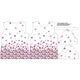 T-SHIRT DAMSKI - KWIATY I KONICZYNY (NA ŁĄCE) - single jersey