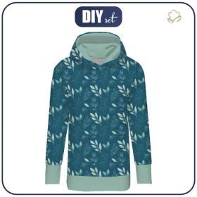 BLUZA DAMSKA (MEGI) - DŁUGA Z KAPTUREM - LIŚCIE wz. 9 -  dzianina pętelkowa