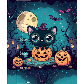 HALLOWEEN CAT MOON - PANEL (60cm x 50cm) dzianina drapana z elastanem ITY