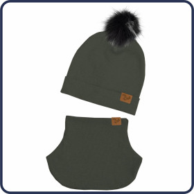 CIEMNY OLIWKOWY - Zestaw kreatywny do uszycia czapki i komina