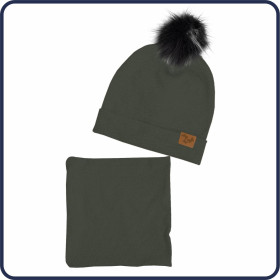 CIEMNY OLIWKOWY - Zestaw kreatywny do uszycia czapki i komina