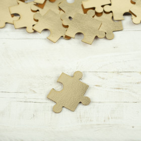 Metka z eko skóry puzzel - jasny złoty