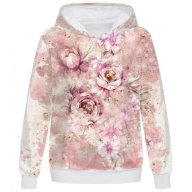 BLUZA DAMSKA (POLA) CLASSIC Z KAPTUREM - WATERCOLOR FLOWERS wz. 6 - dzianina pętelkowa