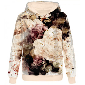 BLUZA DAMSKA (POLA) CLASSIC Z KAPTUREM - WATERCOLOR FLOWERS wz. 4 - dzianina pętelkowa