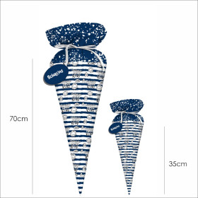 Rożek na słodycze TYTA - SCHRECKLICH COOLES KIND / GRANATOWE PASY (SZKOLNE RYSUNKI) - zestaw do uszycia