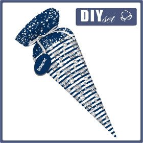 Rożek na słodycze TYTA - SCHRECKLICH COOLES KIND / GRANATOWE PASY (SZKOLNE RYSUNKI) - zestaw do uszycia