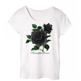 PIŻAMA-T-SHIRT "LINDA" - CZARNE RÓŻE - zestaw do uszycia