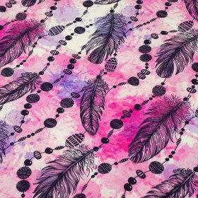 RÓŻOWE PIÓRKA I KORALIKI - dresówka pętelkowa