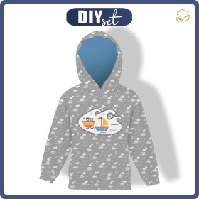 DZIECIĘCA BLUZA Z KAPTUREM (ALEX) - STATKI wz. 2 / biały (ADVENTURE BEGINS) - zestaw do uszycia