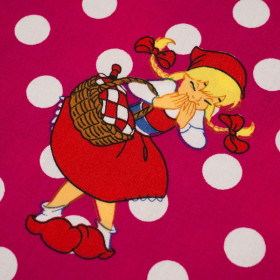 CZERWONY KAPTUREK GROSZKI / fuksja - tkanina bawełniana