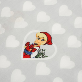 CZERWONY KAPTUREK SERCA / jasny szary - tkanina bawełniana