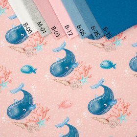 WIELORYBY / bąbelki (BAJKOWY OCEAN) / różowy - single jersey z elastanem 