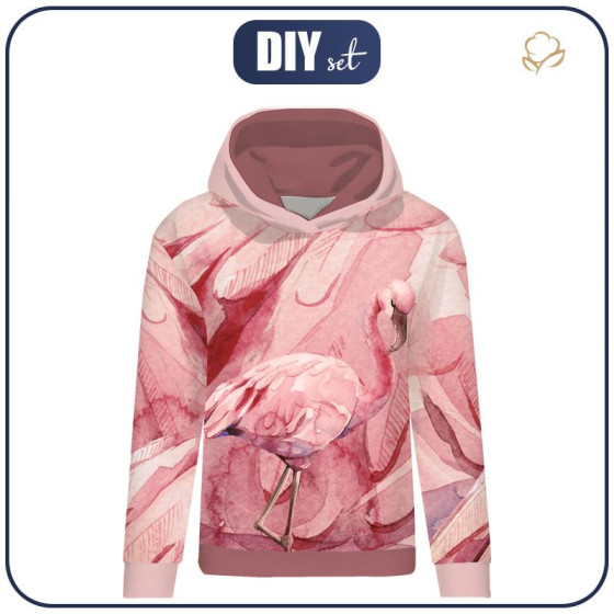 BLUZA DAMSKA (POLA) CLASSIC Z KAPTUREM - FLAMING / różowy -  dzianina pętelkowa