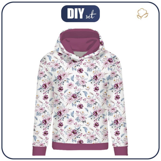 BLUZA DAMSKA (POLA) CLASSIC Z KAPTUREM - AKWARELOWY BUKIET wz. 2 -  dzianina pętelkowa