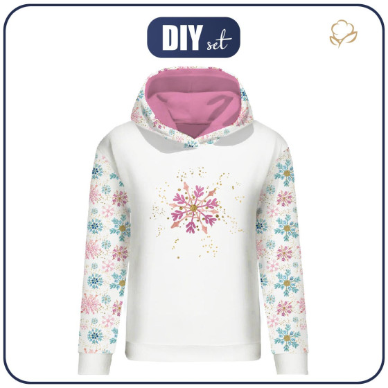 BLUZA DAMSKA (POLA) CLASSIC Z KAPTUREM - ŚNIEŻYNKI MIX - dzianina pętelkowa